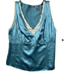 Liz Claiborne Green Tank Shell Embroidered V-neck Details Blouse‎ Sz Lg